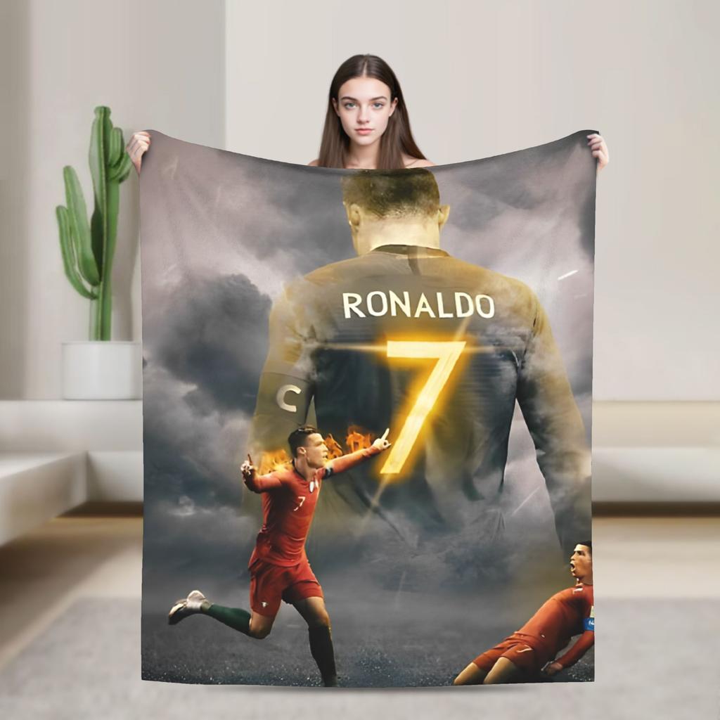 Knihovnička s fotbalovým míčem Ronalda Pletená deka Fleece Super měkká přehozová deka na postel Pohovku Koberec do postele