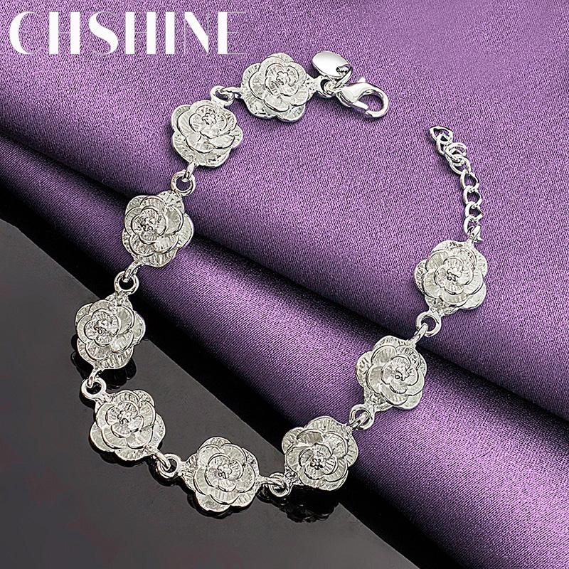 CHSHINE 925 Sterling Silver Rose Flower Chain Bracelet For Lovers Wedding Fashion Charm Jewelry