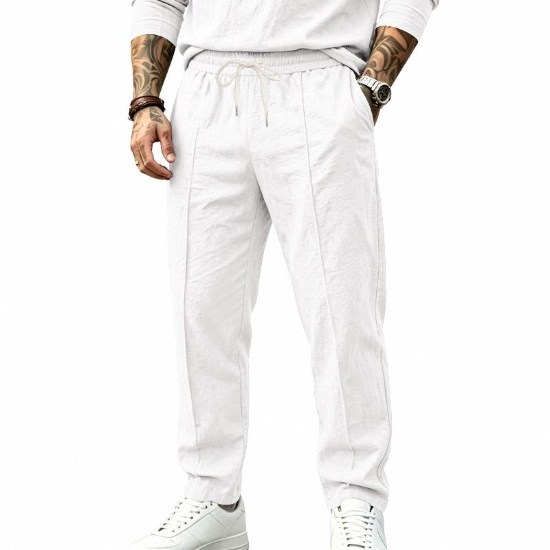 Men S Loose Linen Blend Hip Hop Casual Long Pants S белый