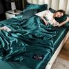 Luxury Emulation Silky Quilted Quilt Queen High End Spring Summer Satin Quilts Mechanical Wash Soft Comfortable Thin Comforter