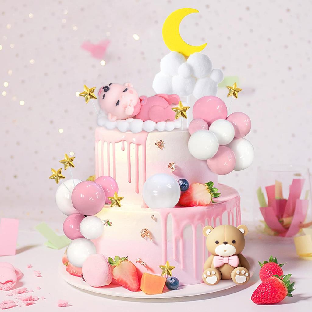 Medvědí Dětské Toppery na Dort s Hvězdami Mraky Balónkové Toppery na Dort pro Chlapce Dívku Baby Shower Narozeninová Oslava Vítejte Miminko Party Dekorace