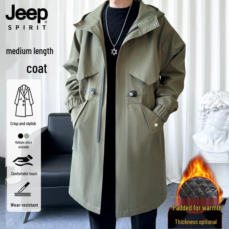 JEEP SPIRIT Men's Mid-length Hooded Trench Coat