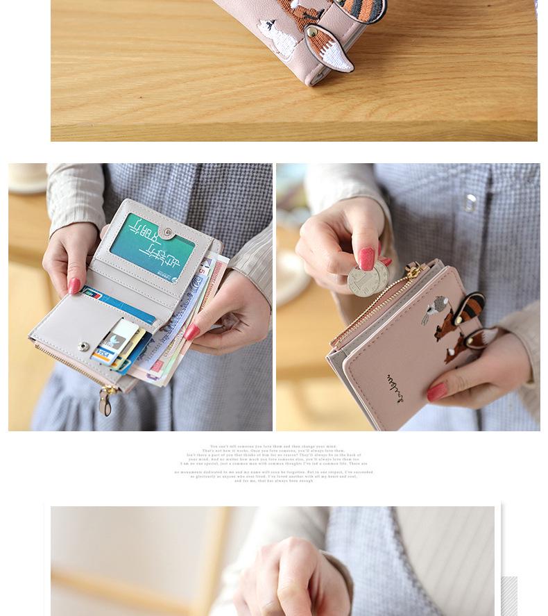 Korean Style Embroidered Zipper Wallet: Cute, Compact Women's Multi-Card Coin Purse