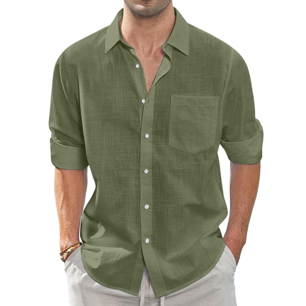 Summer Men's Collar Pocket Short Sleeved Cardigan Solid Color Shirt Top