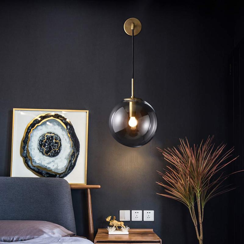 Moderne, leichte, luxuriöse Glaskugel-Wandleuchte E27/E26, verstellbar, für Schlafzimmer, Nachttisch, Arbeitszimmer, Hotelzimmer, Loft-Korridor