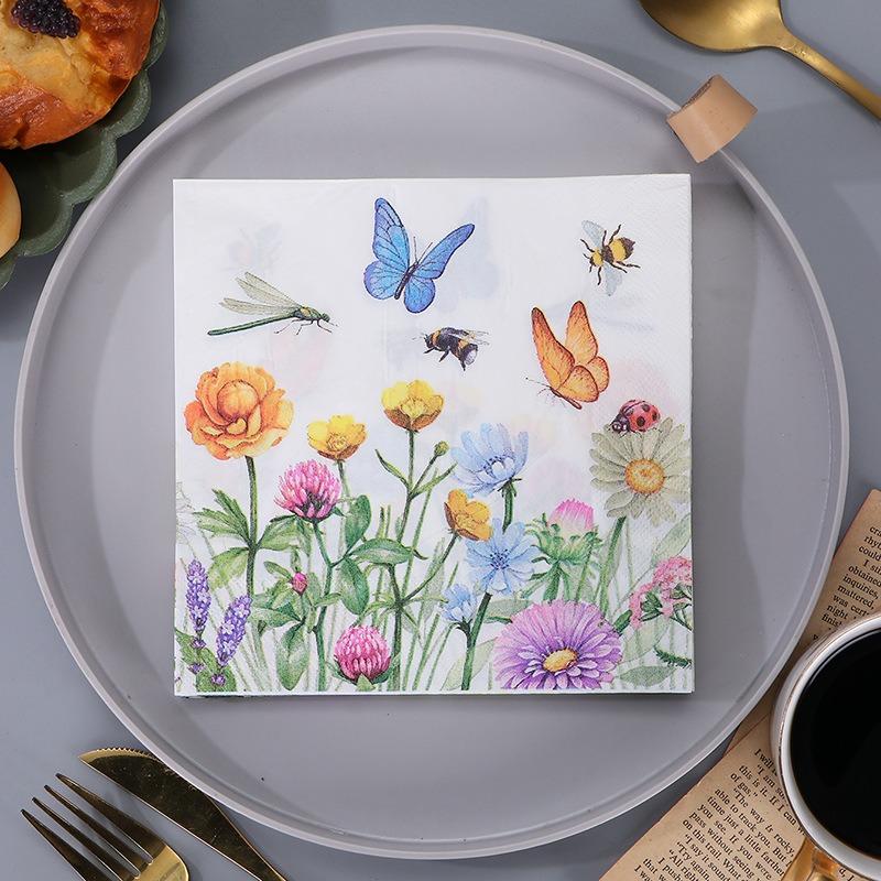 20Pcs/Pack 33x33cm Colorful Butterfly Flower Printed Tissues Table Dinner Napkins Paper Disposable Party Decoration Supplies