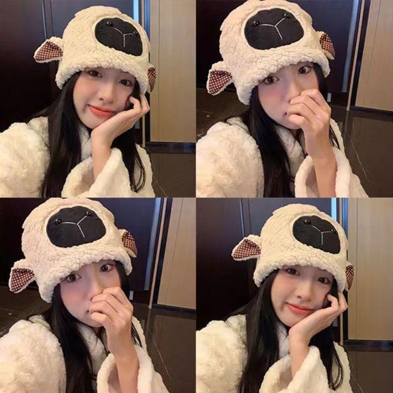 Plush Sheep Hat Sheep Ear Hat Cute Funny Beanie Sheep Ear Plush Beanie Little Devil Hat Skullies Beanie  Girl Funny Hat