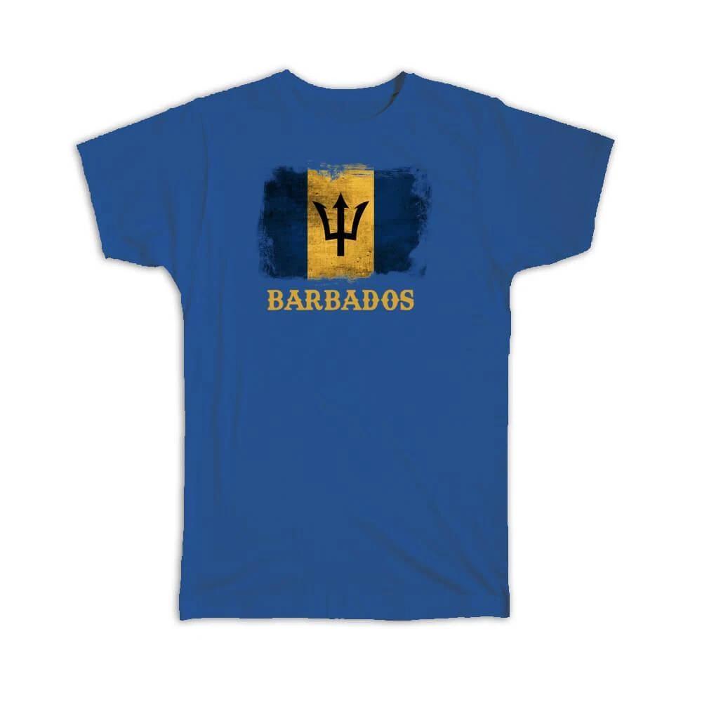 Gift T-Shirt : Barbados Barbadian Flag Distressed North American Country 4XL