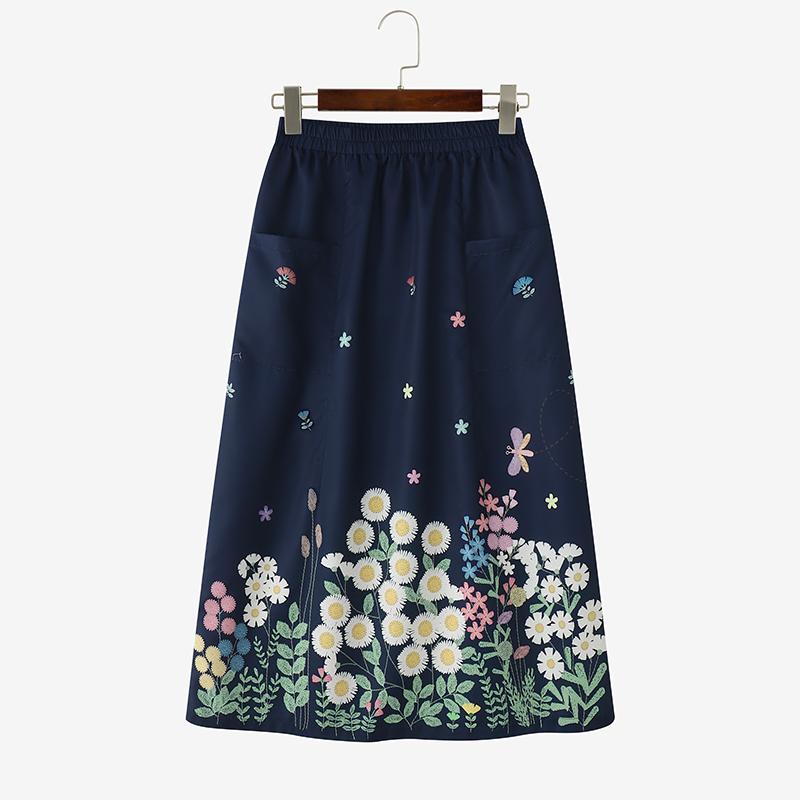 

ZANZEA Women Floral Print Casual Elastic Waist Loose Summer Skirts 5XL тёмно-синий