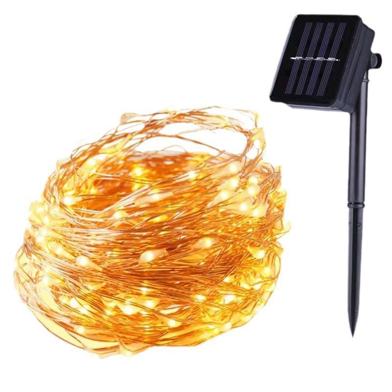 Solar Lights Outdoor Waterproof LED Copper Wire String Lights for Garden Patio Decor, Warm White, 8 Modes, Festive, Party