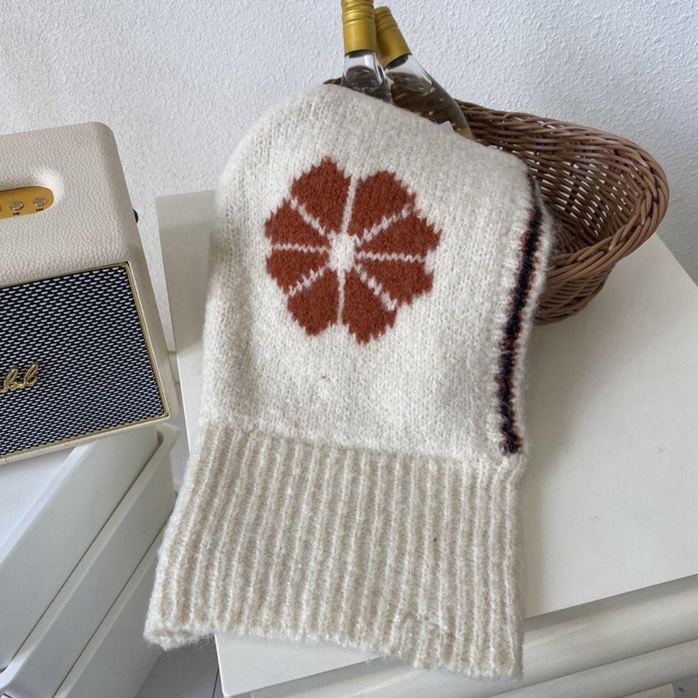 Neck Guard Flower Balaclava Hat Wool Knitted Pullover Hat Casual Ear Protection Hat  Winter/Autumn