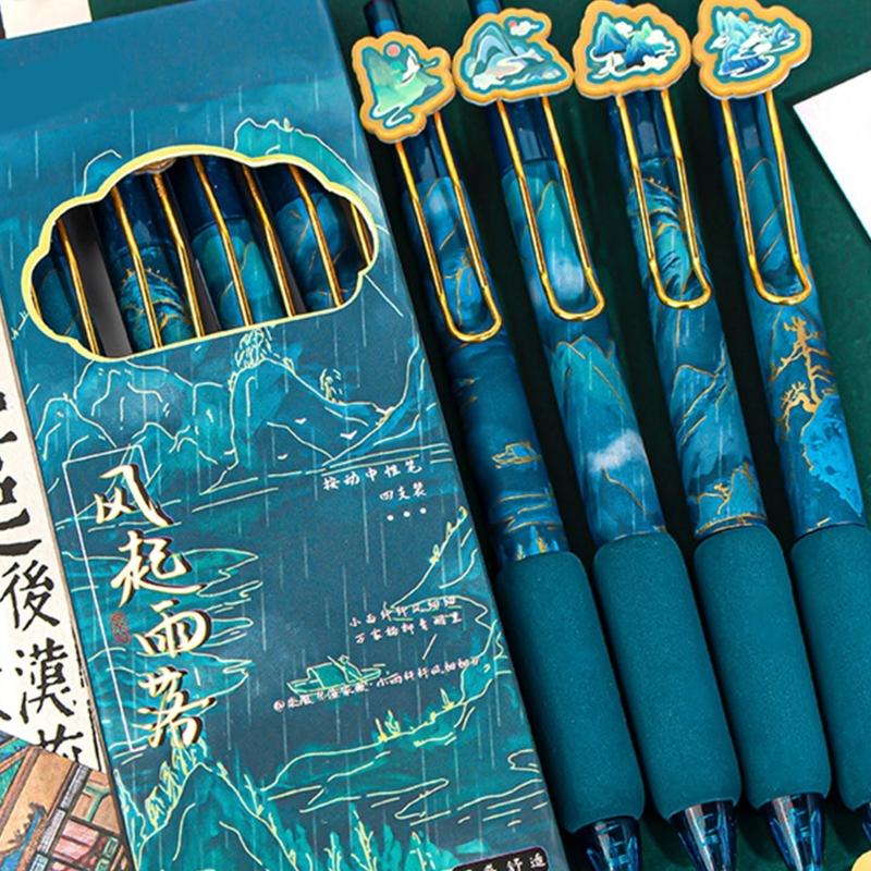 4 Stück Einziehbarer Gelstift mit Metall-Stiftclip Schnelltrocknend Nachfüllbar Journaling-Stift zum Schreiben Notizen machen 0,5 mm Spitze