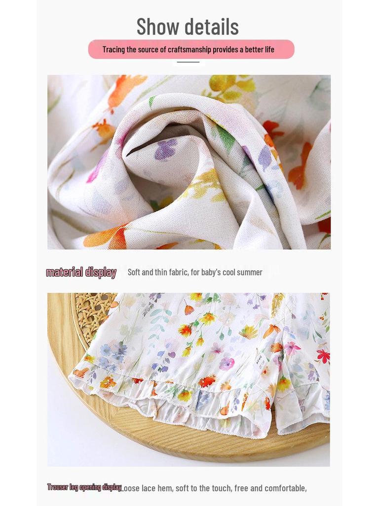 2026 New Korean Style Floral Princess Spaghetti Strap Two-Piece Summer Set for Girls