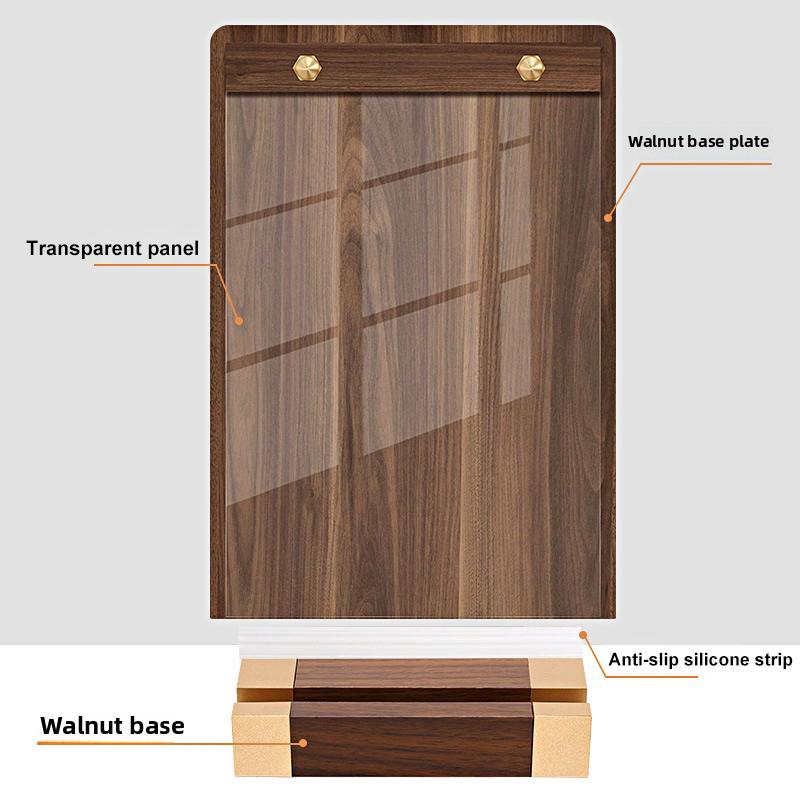 1PC Transparent Panel Price Display Board Walnut Wood Base Restaurant Tent Sign Holder Signs With Metal Finish Dinner A4 A5 A6