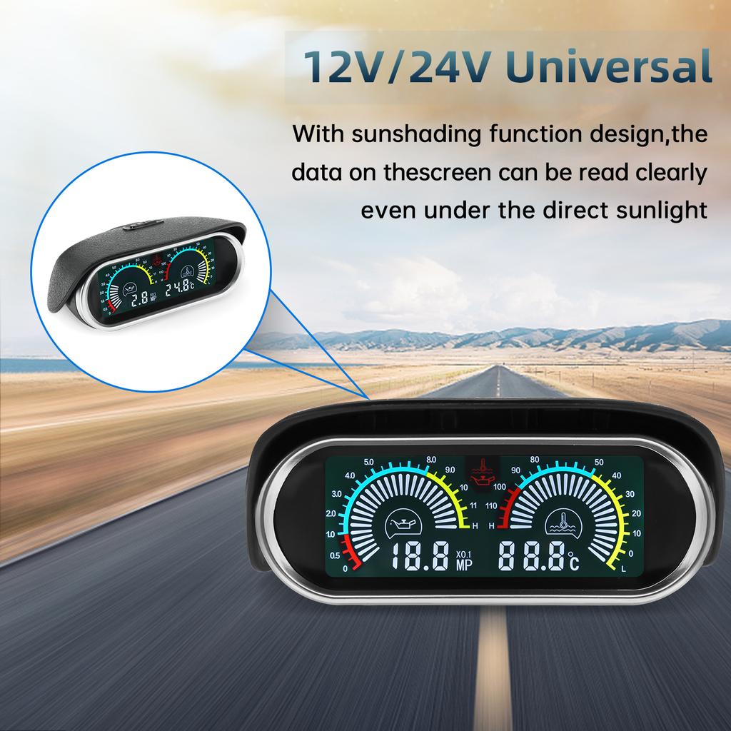 2 in 1 Auto Digital Water Temp Meter &Voltmeter &Oil Pressure Gauge Volt Voltage Meter with 1/8NPT Sensors For Car Truck 12V 24V