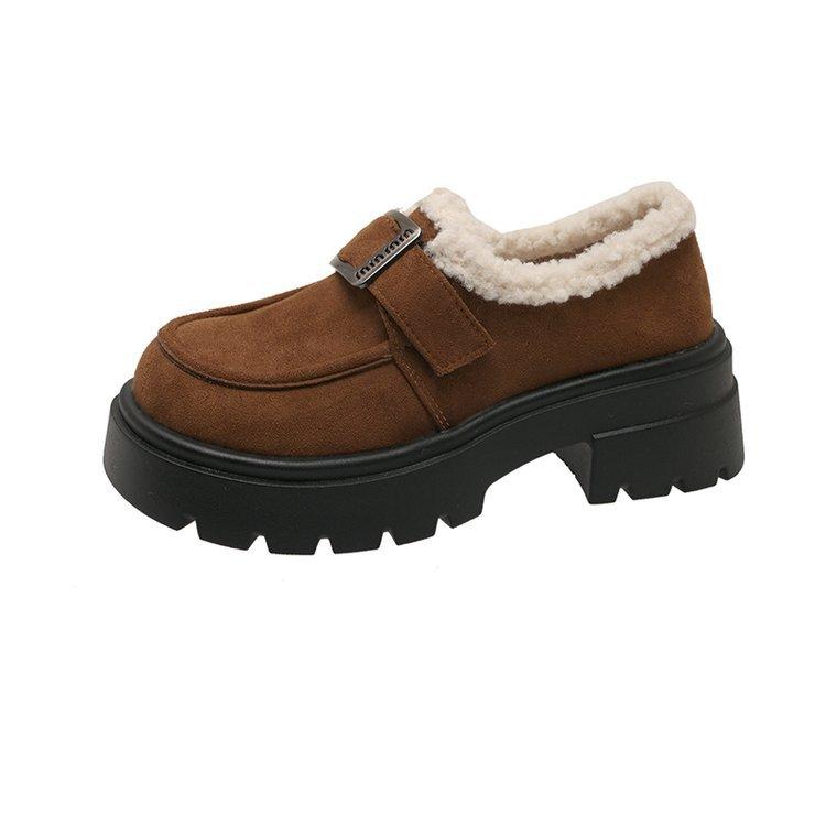 

[Юшилай] Лоферы на толстом каблуке в британском стиле для женской зимы 2025, новые, на толстой подошве, темпераментные, универсальные, слипоны 40