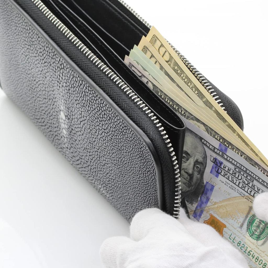 [Revetta] Stingray Leather Long Wallet, YKK Zipper, Black Interior, Galusha Leather, Stingray, Black, Men's & Women's, Genuine Leather [192stw-1]