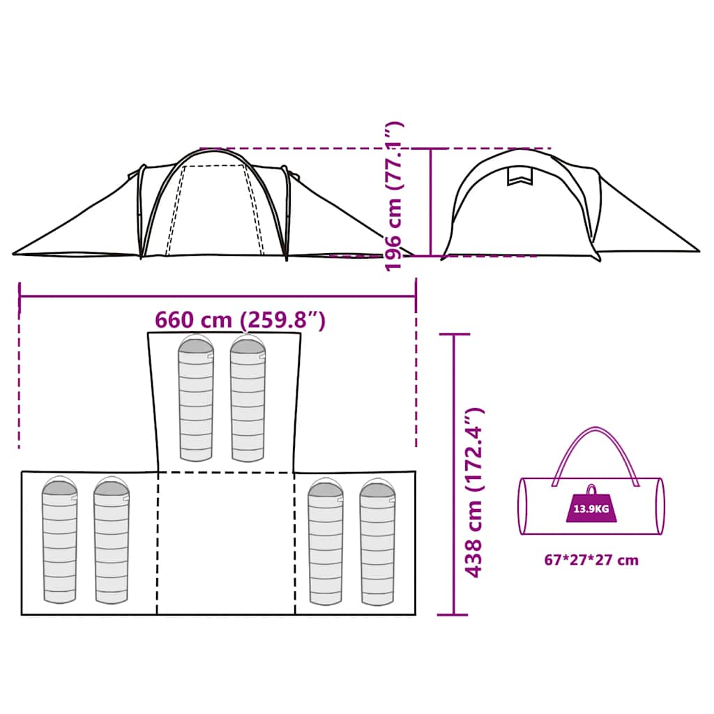 Dome Family Tent for 6 Persons Grey and Orange Waterproof