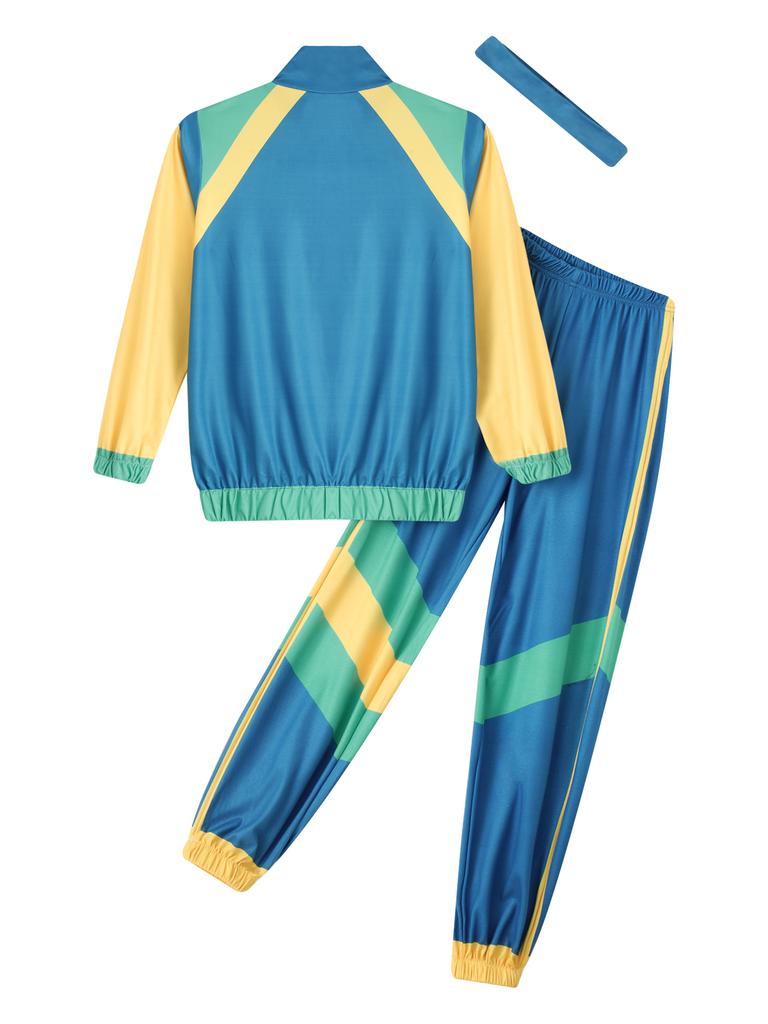 Dětský kostým 80. léta Retro Disco Colorblock Top Kalhoty Čelenka Set Hip Hop Tanec