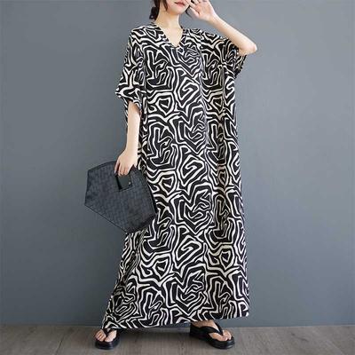 Καλοκαιρινό Νέο Λογοτεχνικό και Ρετρό V-neck Κοντομάνικο, Γυναικείο Μεγάλο Μέγεθος Casual Διακοπές Χαλαρό Βαμβακερό και Λινό Φόρεμα Γυναίκες