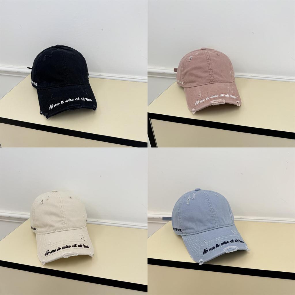 Baseball Cap Women Embroidered Vintage Distressed Wide Brim Sunhat For Summer Casual Wear