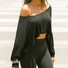 Streetwear Crop Top Off-shoulder Vintage Anni 2000 Bianco Manica Lunga Magliette Larghe Donna Casual Autunno y2k T-shirt Harajuku