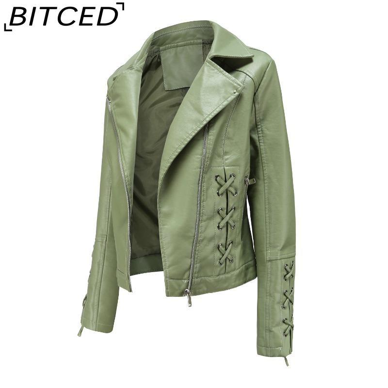 BITCED Fashion Knitted Leather Jacket for Women with Straps Trendy Clothing Casual Jacket