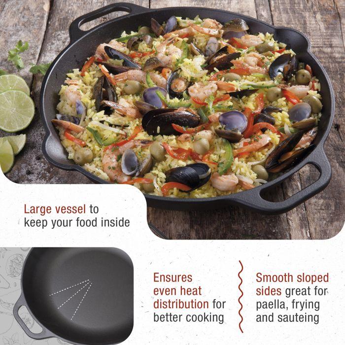 Poêle à Paella en Fonte Naturelle Induction 33cm, pour le Feu, Barbecue, Four Victoria 37574 Noir 37574