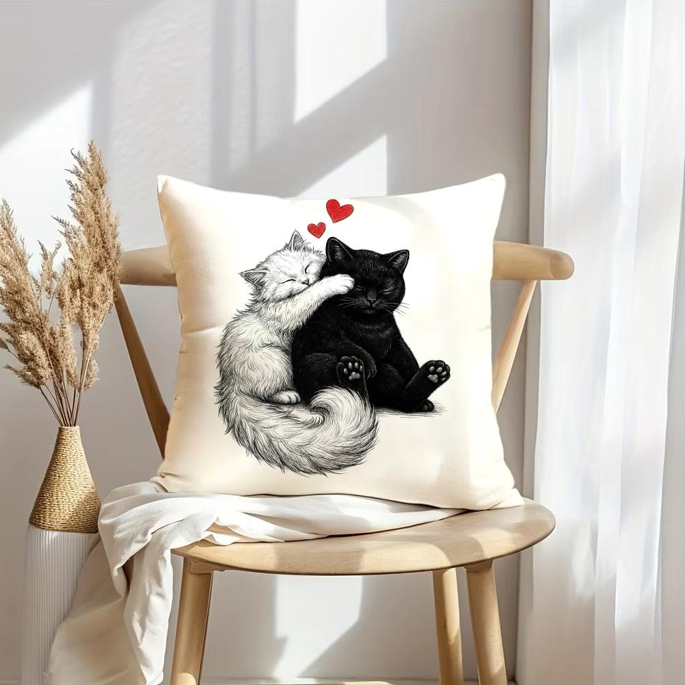 Couple Cats Cushion Cover Soft Plush Throw Pillow Cover | Double-Sided Decorative Cushion Case | Sofa Bedroom Home Decor