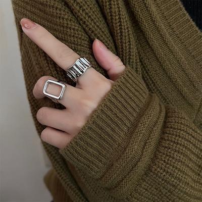 2 ks/Sada Vintage Stříbrná Barva Kovové Prsteny Elegantní Nepravidelné Nastavitelné Prsteny Dámské Trendy Geometrický Prsten Punkové Šperky Party Dárek