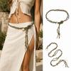 Wooden Ring Buckle Rattan Leaf Belt Boho Style Linen Rope Belt  For Wedding Dress