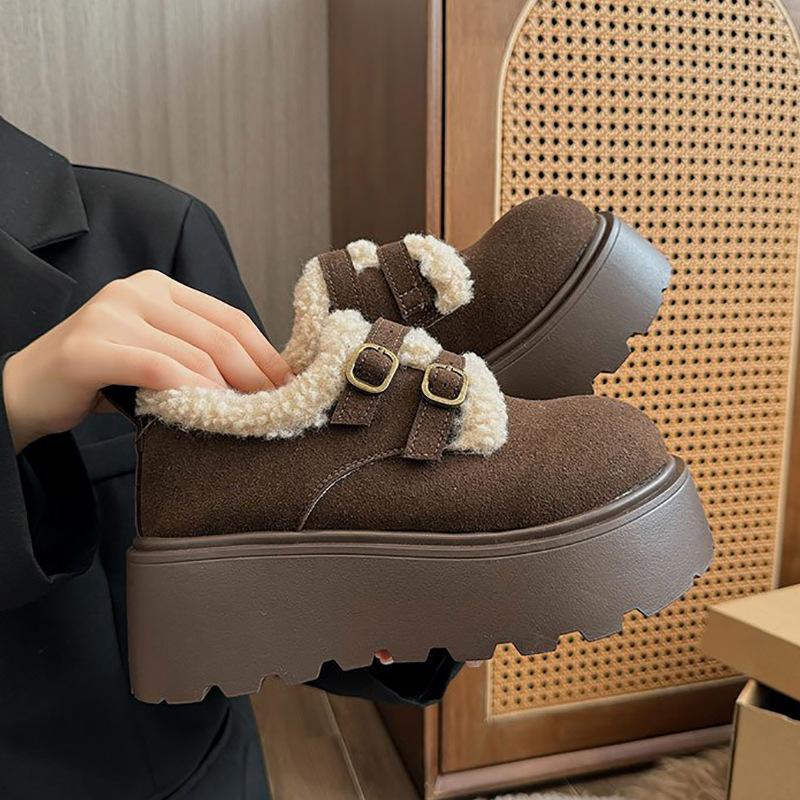 Women s Winter Platform Snow Boots Fur Lined Comfortable Slip on Shoes Thick Bottom Waterproof Non-Slip Retro Botas Mujer Warm 35 коричневый