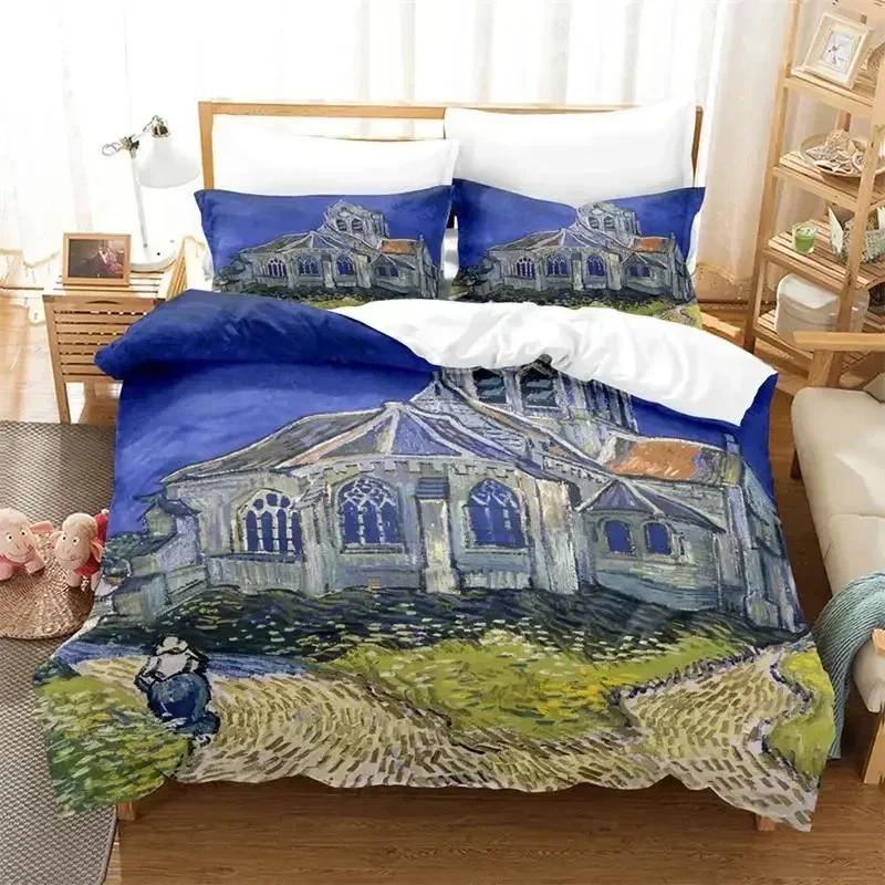 Hvězdná noc Van Gogh Povlak na přikrývku Sada Královská velikost, Olejomalba Slavné Moderní Klasické Nebe Hvězdy Umění, Dekorativní 3D Sada povlečení