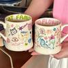 High Looking Mug Childlike Graffiti Butterfly Cream Ceramic Mug Office Coffee Mug Couple Breakfast Mug