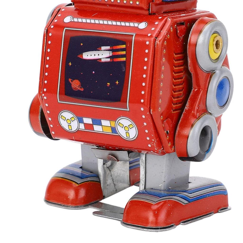 Robot Vintage Metal Tin Funny Vintage Mechanical Kids Classic Clockwork Tin Tabletop Bookshelf Decorative for Cafes and Bars Wind-up Toy, Robot, Toy,