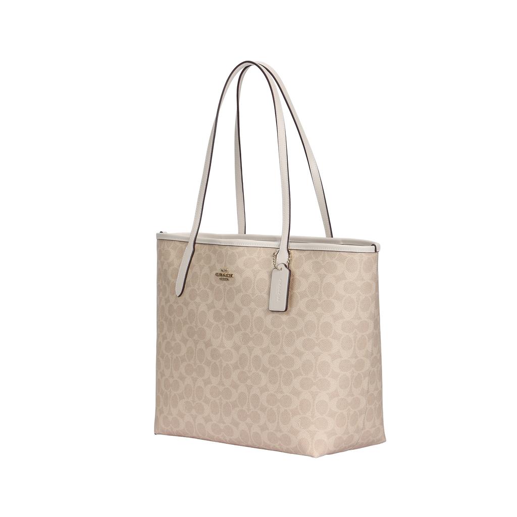 Coach City 33 Klasyczna Monogramowa Torba Tote z Zapięciem na Zatrzask Damska Beżowa CV976-IMXDM