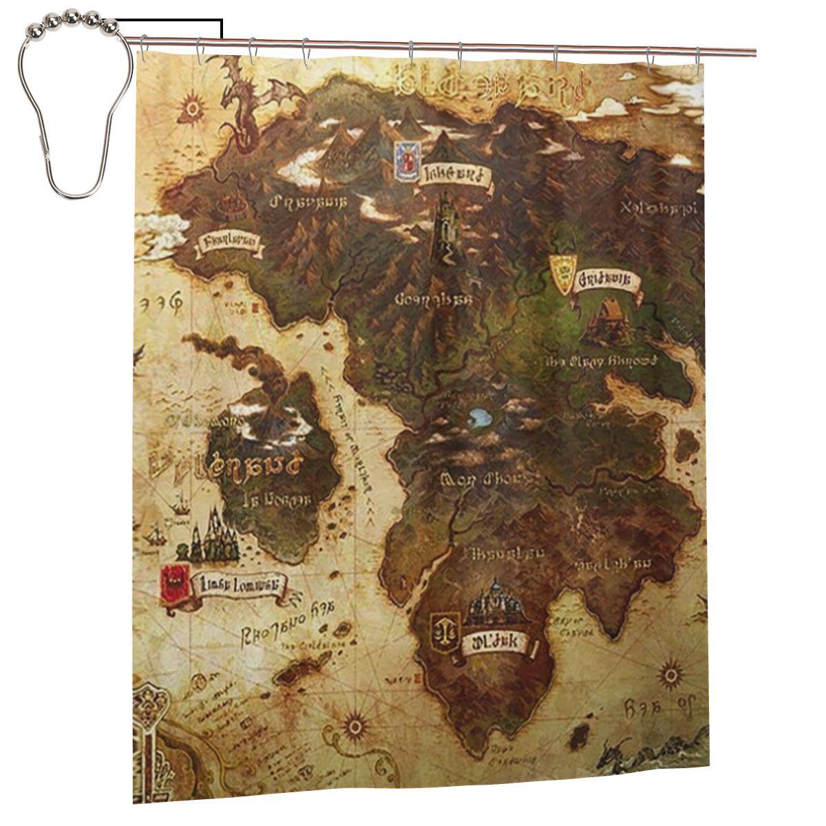 

Eorzea Ffxiv Map Shower Curtain Bathroom Polyester Waterproof Bath Curtains With Hooks W60H190(CM)-1 Pcs
