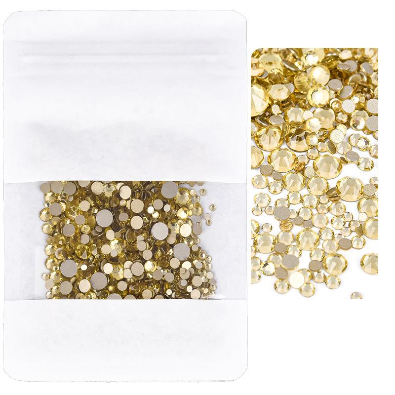 Mixed Size Manicure Gold Bottom Flat Bottom Drill, Glass Eight Large And Eight Small Nail Drill, Jewelry Mixed Size Super Flash Rhinestone