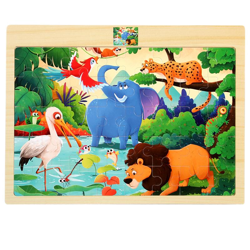 Wooden 40-piece Puzzle for Children, Animals, Dinosaurs, Cartoon Wooden Flat Puzzle for Babies, Early Education Educational Toys