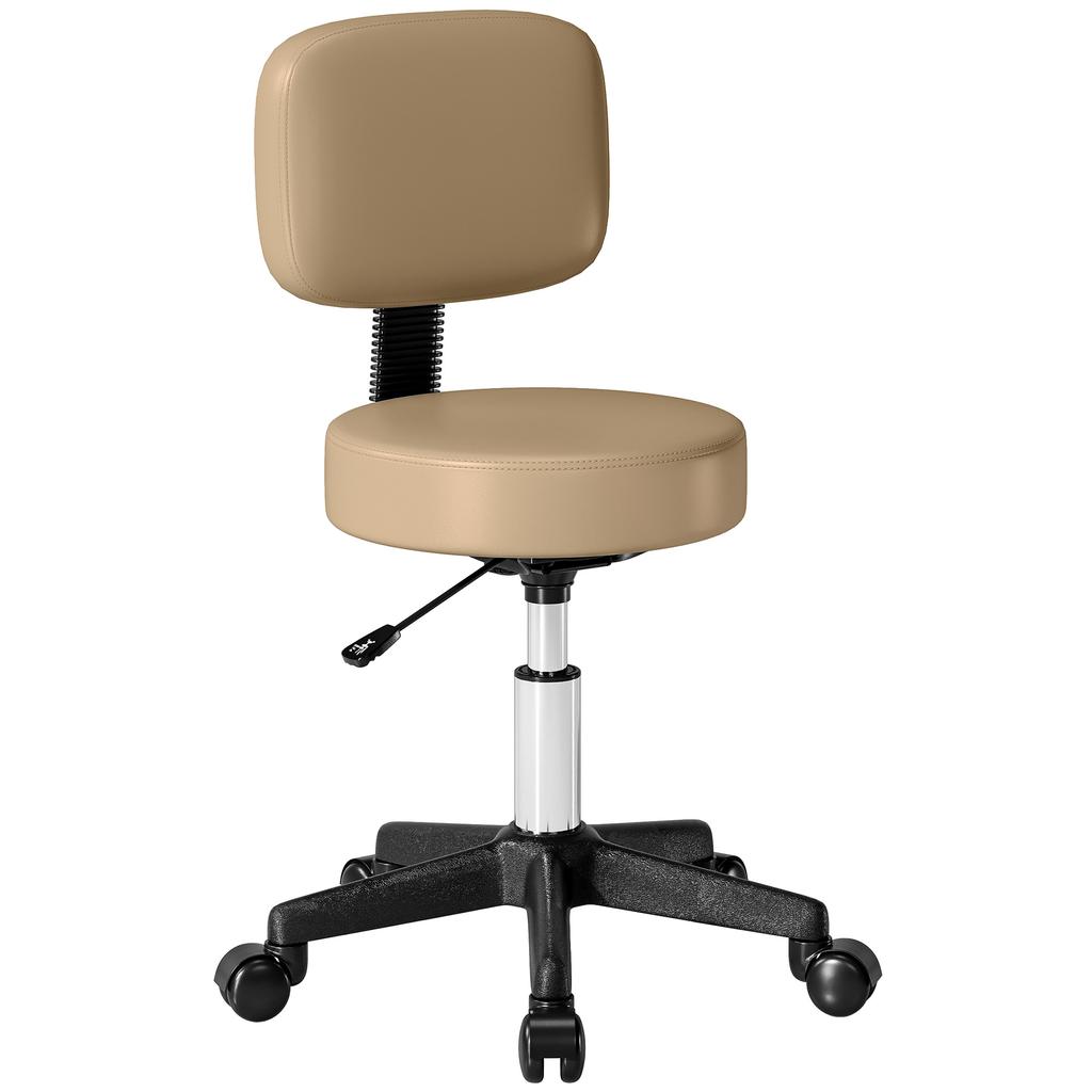 Rolling Stool Height-Adjustable with Backrest 72-84 Cm Tall 360 Degrees Swivel Work Stool for Office Salon Light Brown