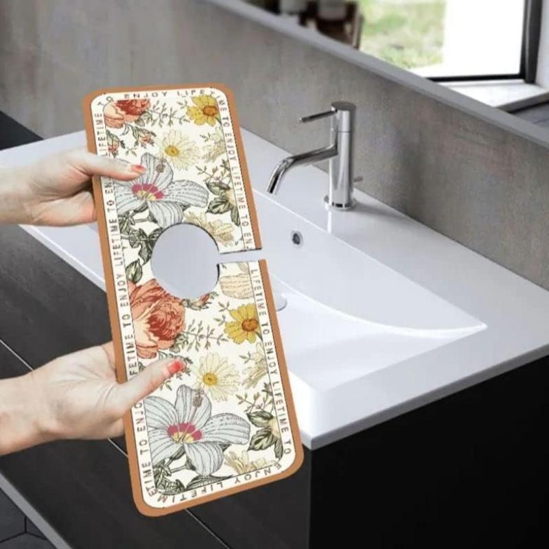 Faucet Drain Pad Retro Self-priming Kitchen Countertop Drain Mat Diatom Mud Wipeable Anti-slip Mat Absorbent Dish Drying Mat
