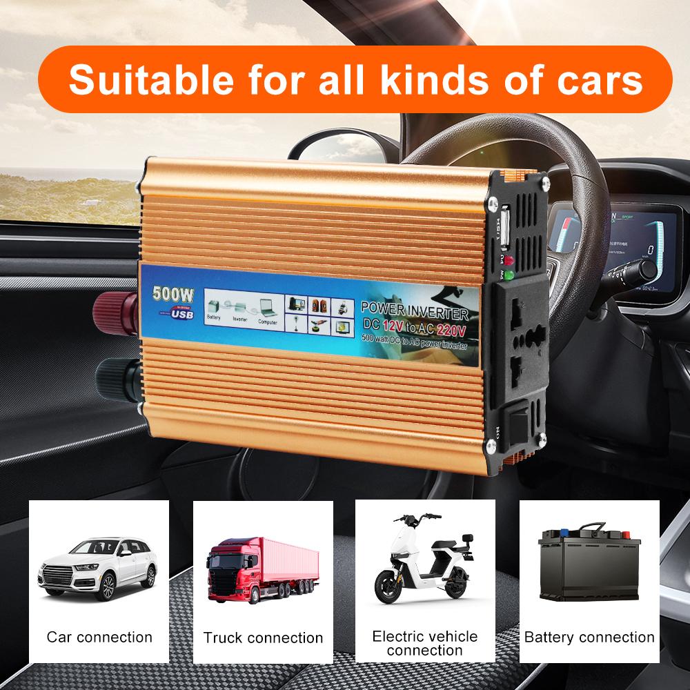 Car Power Inverter 500W Battery Converter Voltage Transformer Portable Multifunctional For SUV RV Truck Trailer Auto Accessories