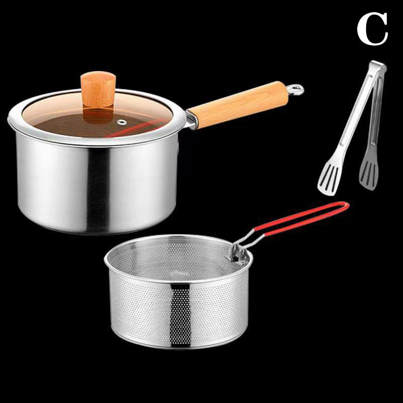 Deep Frying Pot Stainless Steel 3L with Multifunctional Basket Lid for Chicken  Fast Meal Prep C