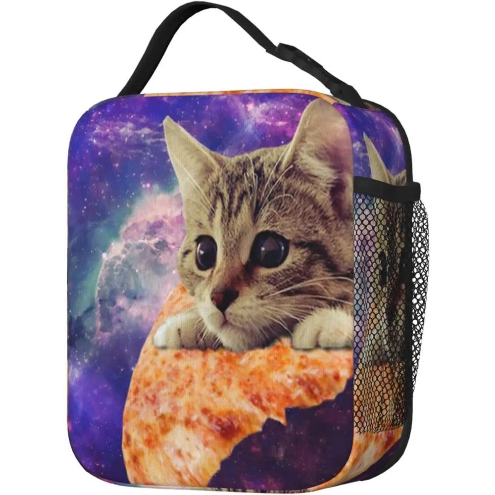 Pizza Katze Thermische Lunchbox Isolierte Lunchtaschen für Frauen Männer Mädchen Jungen Abnehmbarer Griff Lunchbox Mahlzeit Tragetasche Bento Tasche
