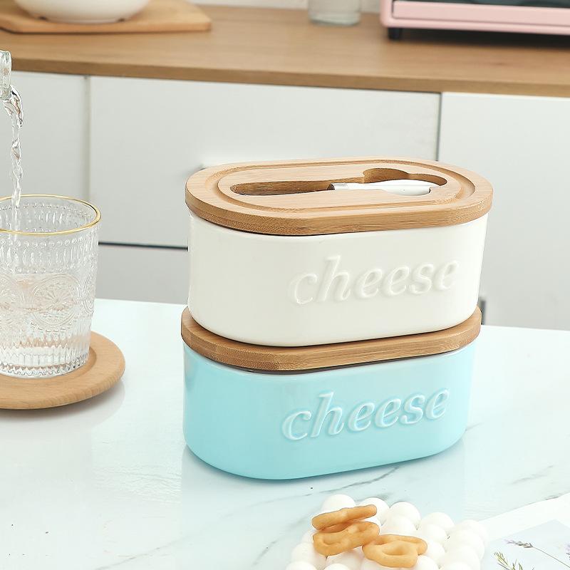 Nordic Ceramic Butter Dish with Cover and Cutter Set Cheese Storage Tray Container Box Kitchen Butter Sealed Box Butter Dish