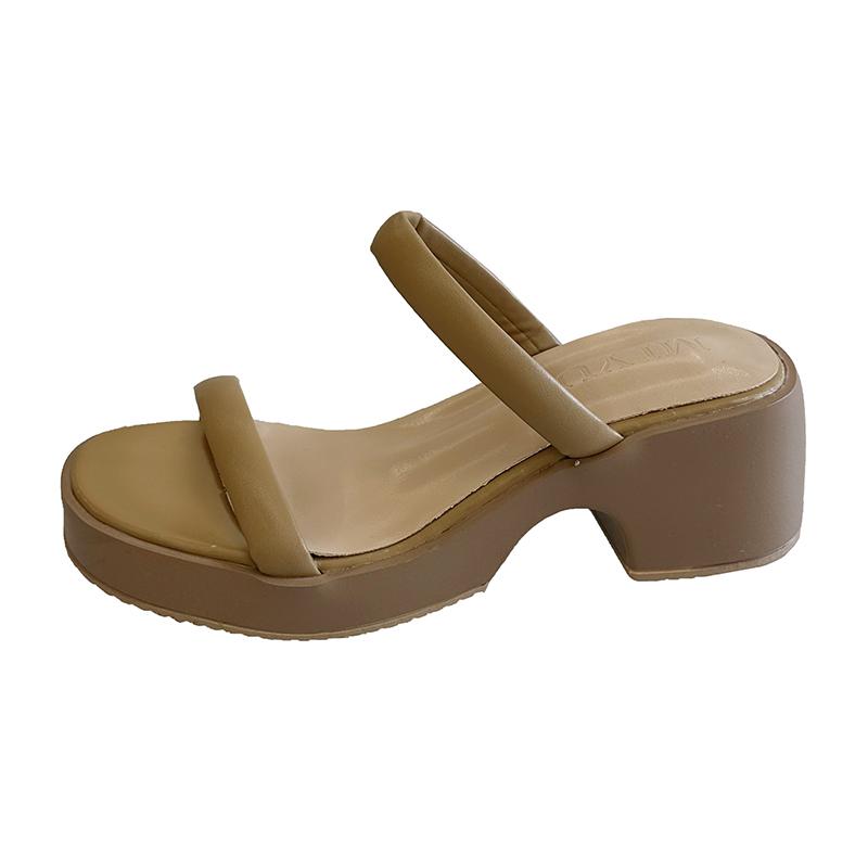 

Fashion Heightened Platform Sandals for Women Spring and Summer New Style with Skirt French Sandals Block Heel Flip Slippers 35