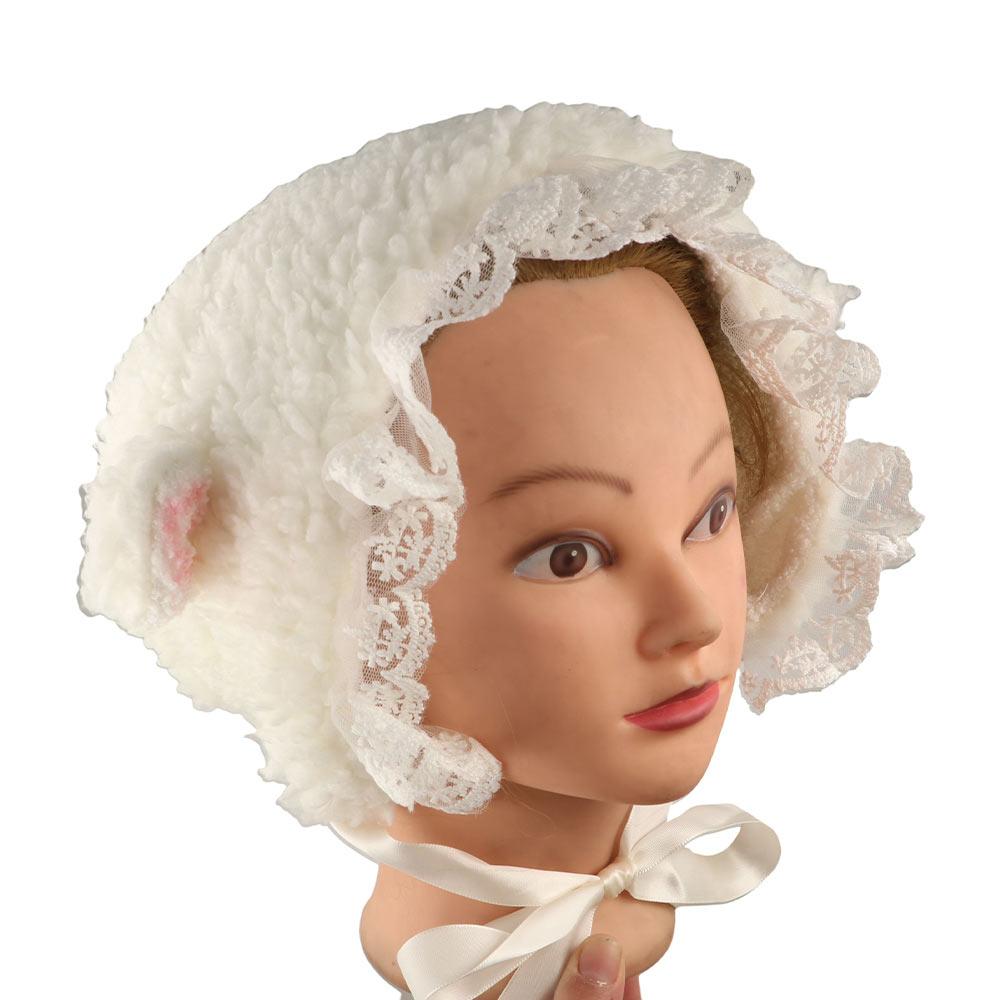 Japanese Style Lamb Wool Caps Straps Lolita Lace Hat Dome Hat Sheep Ear Plush Hat Autumn
