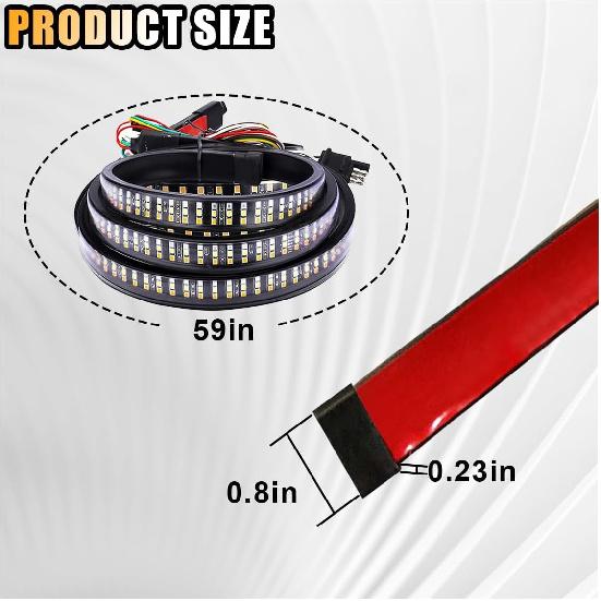 59" LED Tailgate Light Bar, IP67 Triple Row LED Tail Strip, Amber Turning Signals Lights Red Brake Running White Reverse Lights With Connector Wire,