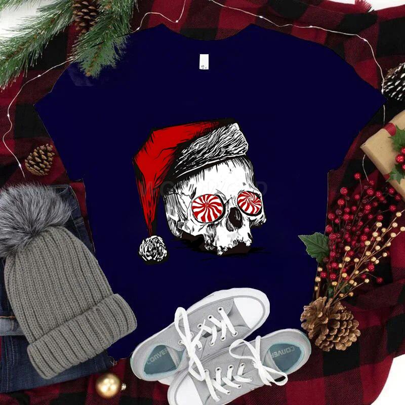 Streetwear Skeleton Christmas T Shirt Santa Skull Harajuku Fashion Shirts FeUnisexUnisex Merry Christmas Vintage T Shirts for Unisex S