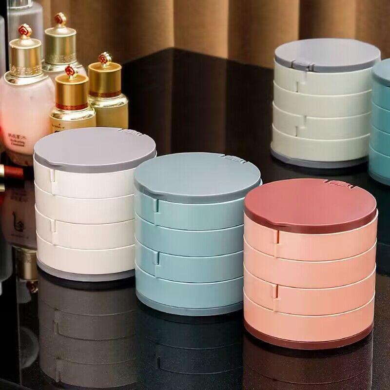 1Pc Jewelry Stand Holder Display Tray Multilayer Rotating Jewelry Storage Box With Mirror Plastic Makeup Box